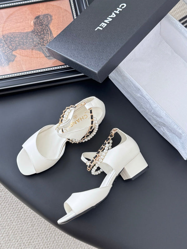 CC 25B Mary Janes 55mm High Heel Pearl Strap White Sheepskin