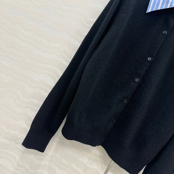 Miumiu Detachable Shirt Cardigan Black Mix Blue Collar and Cashmere