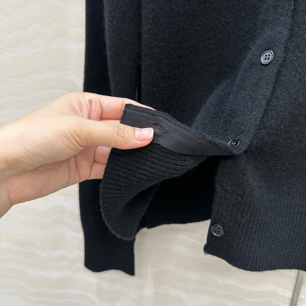 Miumiu Detachable Shirt Cardigan Black Mix Blue Collar and Cashmere