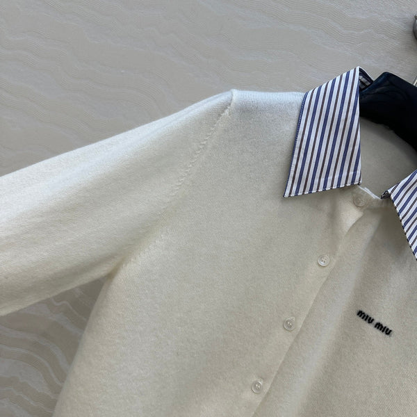 Miumiu Detachable Shirt Cardigan White Collar and Cashmere