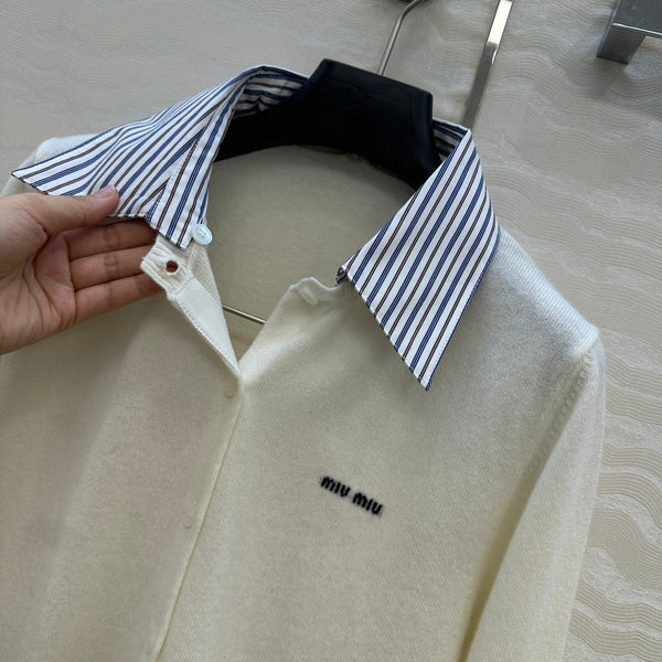 Miumiu Detachable Shirt Cardigan White Collar and Cashmere