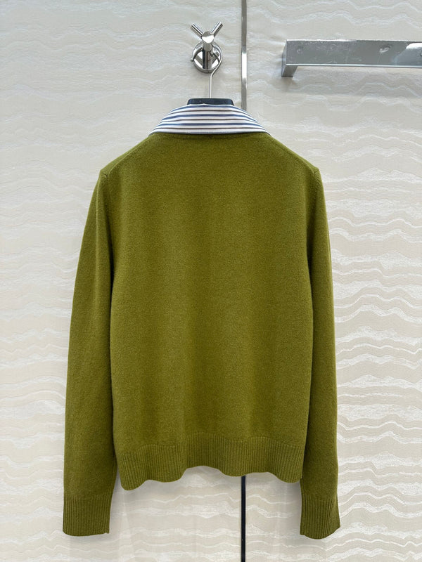 Miumiu Detachable Shirt Cardigan Olive Green Collar and Cashmere
