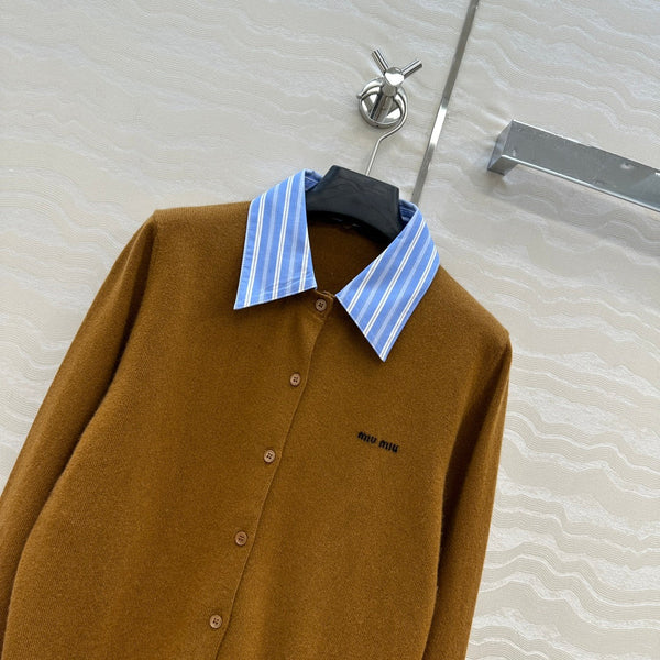 Miumiu Detachable Shirt Cardigan Brown Collar and Cashmere
