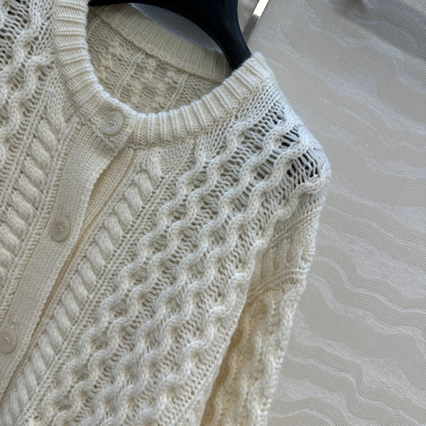 CE Round Neck Cardigan White Cashmere