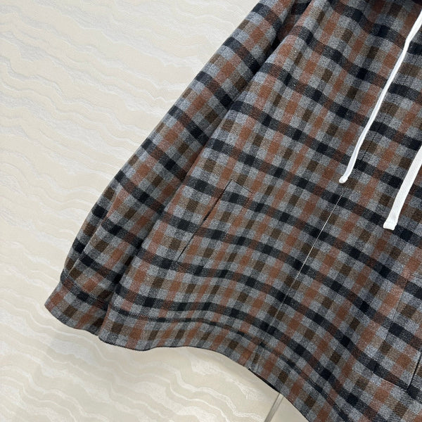 Miumiu Faux Two-Piece Detachable Hood Plaid Jacket Brown Polyester