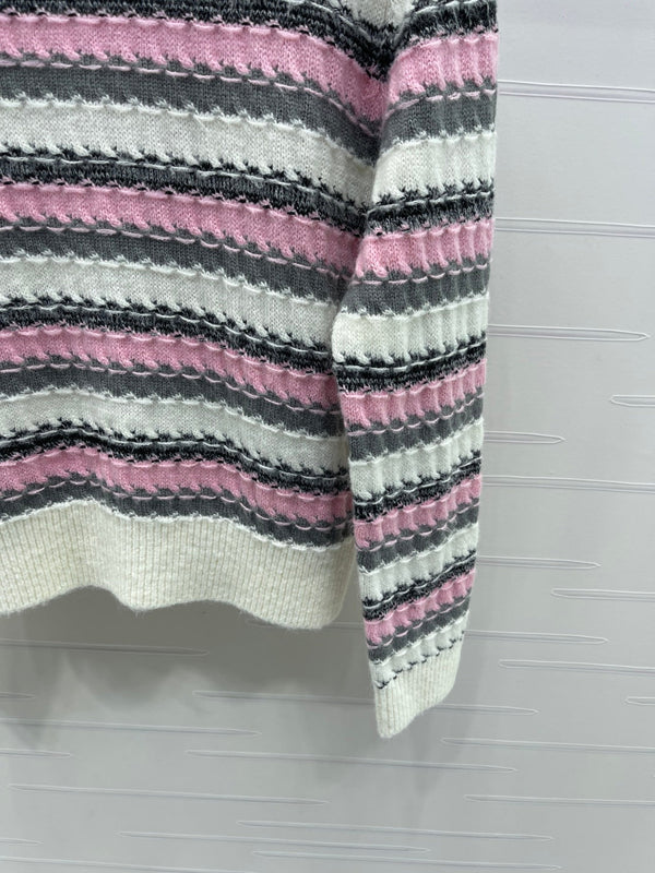 CC 25 Striped Knitted Long-Sleeved Sweater White Cashmere
