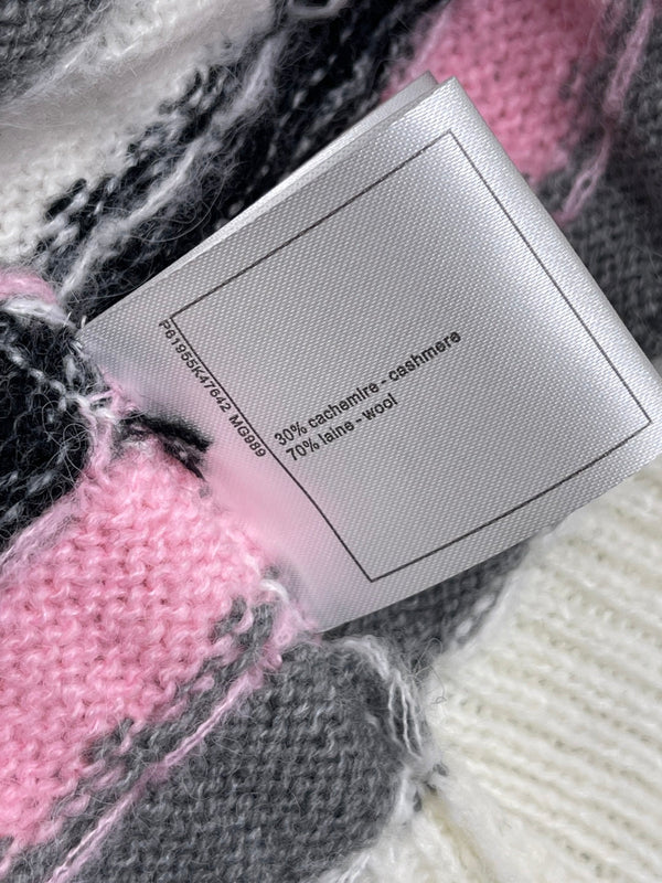 CC 25 Striped Knitted Long-Sleeved Sweater White Cashmere