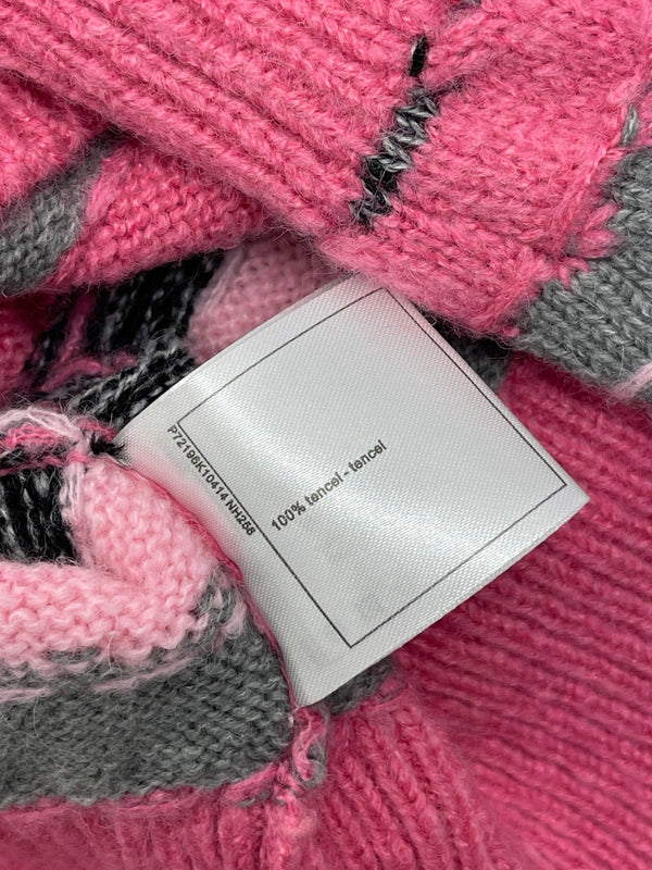 CC 25 Striped Knitted Long-Sleeved Pocket Cardigan Pink Tencel