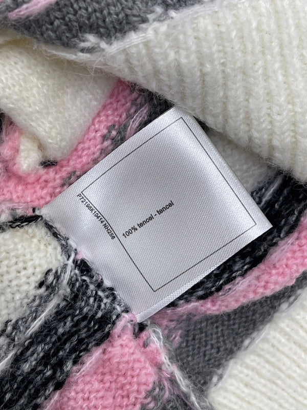 CC 25 Striped Knitted Long-Sleeved Pocket Cardigan White Tencel