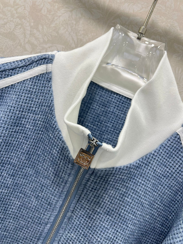 CC 25 Collar Jacket and Casual Trousers Waffle Suit Blue Rayon