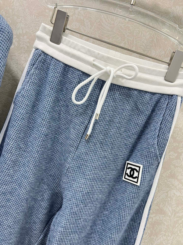 CC 25 Collar Jacket and Casual Trousers Waffle Suit Blue Rayon