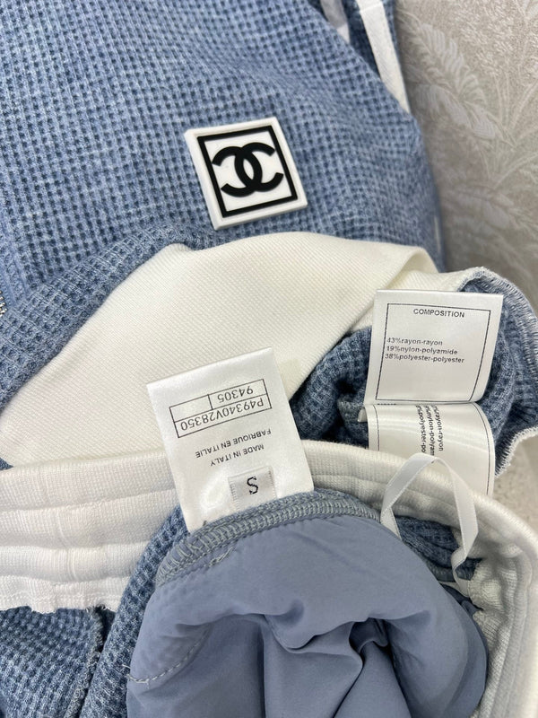 CC 25 Collar Jacket and Casual Trousers Waffle Suit Blue Rayon