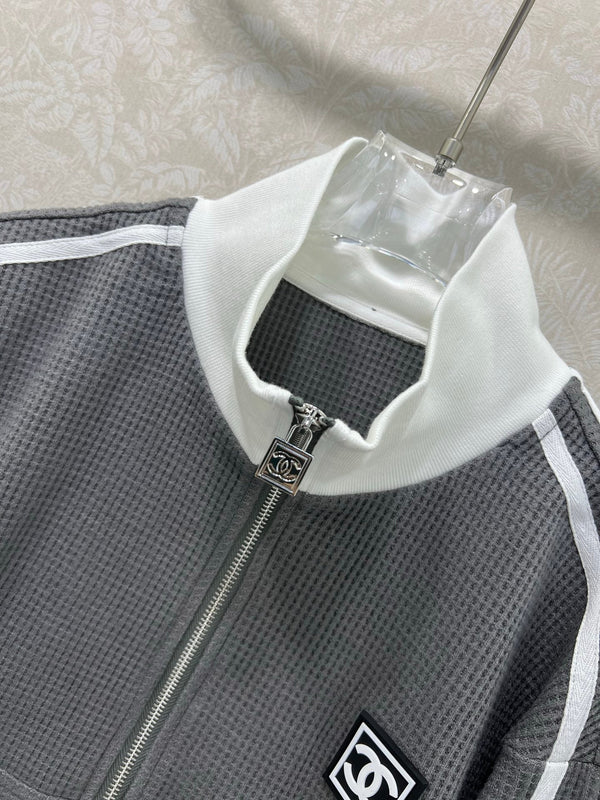 CC 25 Collar Jacket and Casual Trousers Waffle Suit Gray Rayon