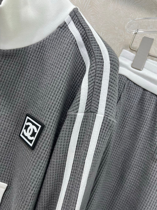 CC 25 Collar Jacket and Casual Trousers Waffle Suit Gray Rayon