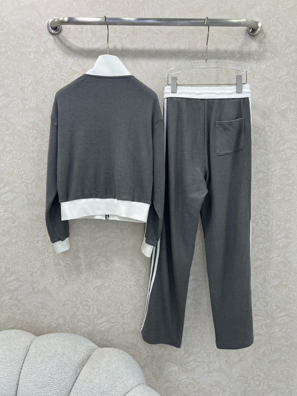 CC 25 Collar Jacket and Casual Trousers Waffle Suit Gray Rayon
