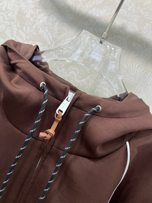 Miumiu Hooded Jacket and Skirt Set Brown Cotton