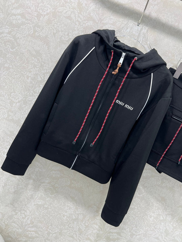 Miumiu Hooded Jacket and Skirt Set Black Cotton