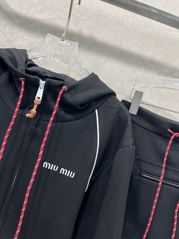 Miumiu Hooded Jacket and Skirt Set Black Cotton