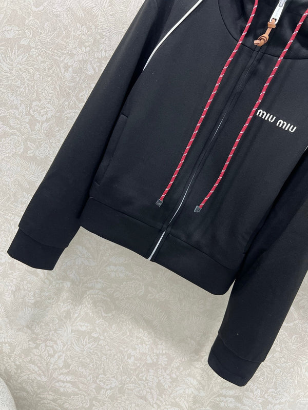 Miumiu Hooded Jacket and Skirt Set Black Cotton