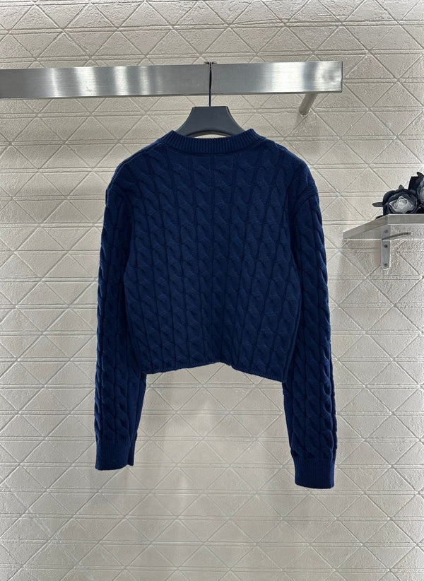 Miumiu Cable Knit Pullover Sweater Wool Blue