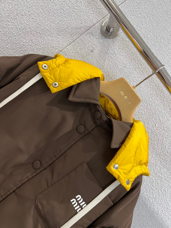 Miumiu 25FW Detachable Hooded Lapel Jacket Dark Brown Down Polyester