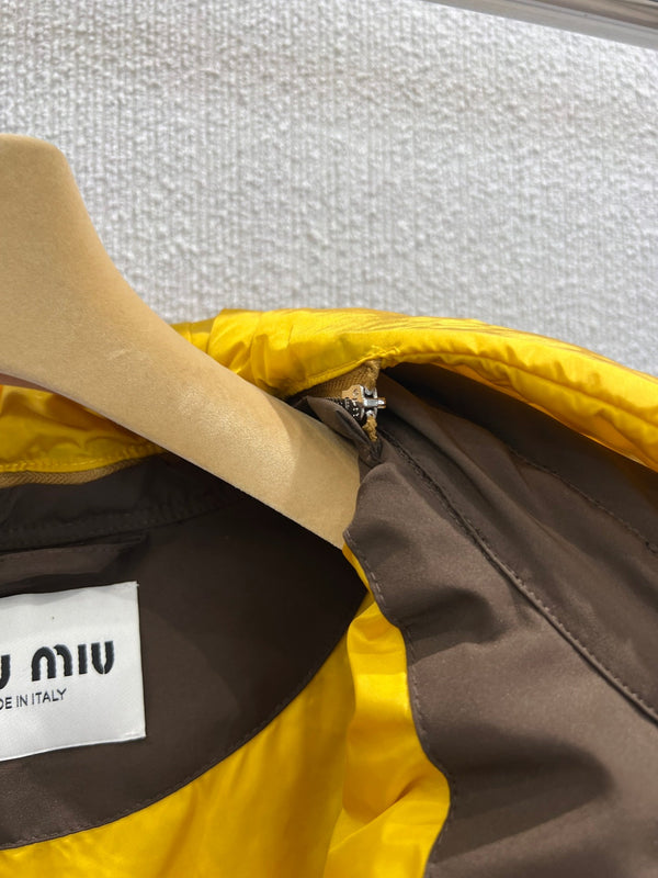 Miumiu 25FW Detachable Hooded Lapel Jacket Dark Brown Down Polyester