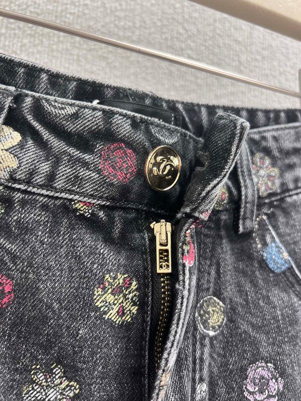 CC 25 Flower Jean Shorts Dark Gray Cotton
