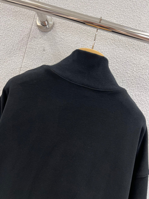 Miumiu 25FW Micro-logo Embroidered Half-zip Sweatshirt Black Cotton