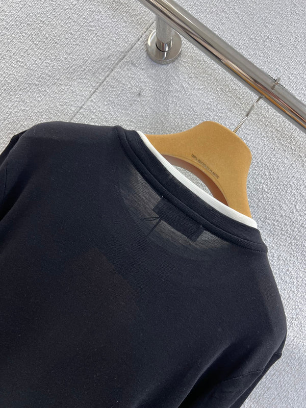 Miumiu 25FW Tencel Wool Fake Two-Piece Long-Sleeved T-Shirt Black Wool