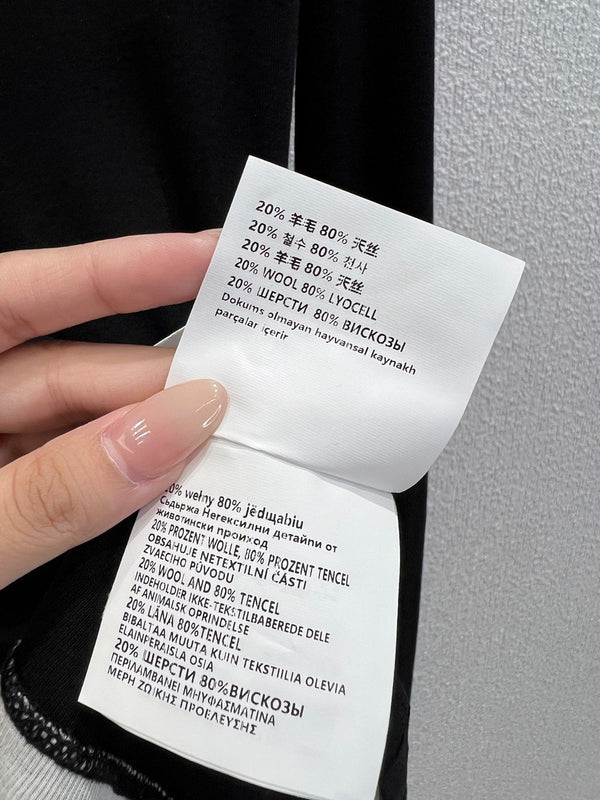 Miumiu 25FW Tencel Wool Fake Two-Piece Long-Sleeved T-Shirt Black Wool