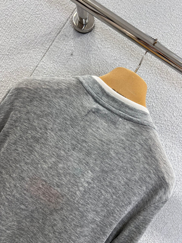 Miumiu 25FW Tencel Wool Fake Two-Piece Long-Sleeved T-Shirt Gray Wool