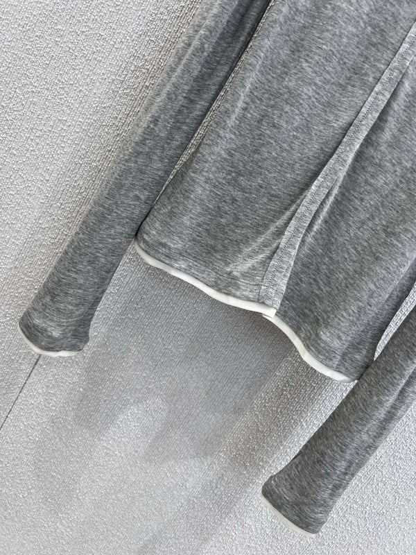 Miumiu 25FW Tencel Wool Fake Two-Piece Long-Sleeved T-Shirt Gray Wool