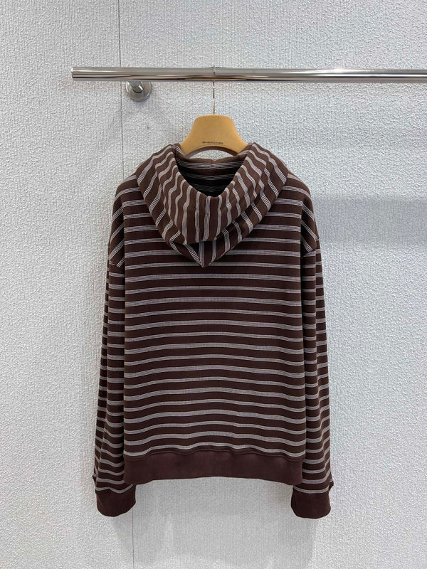 Miumiu 25FW Striped Zipper Hooded Sweatshirt Jacket Brown Cotton