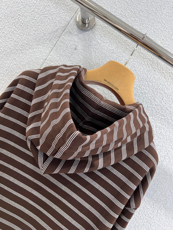 Miumiu 25FW Striped Zipper Hooded Sweatshirt Jacket Brown Cotton