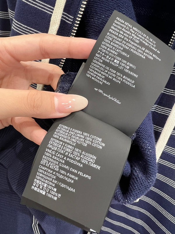 Miumiu 25FW Striped Zipper Hooded Sweatshirt Jacket Blue Cotton