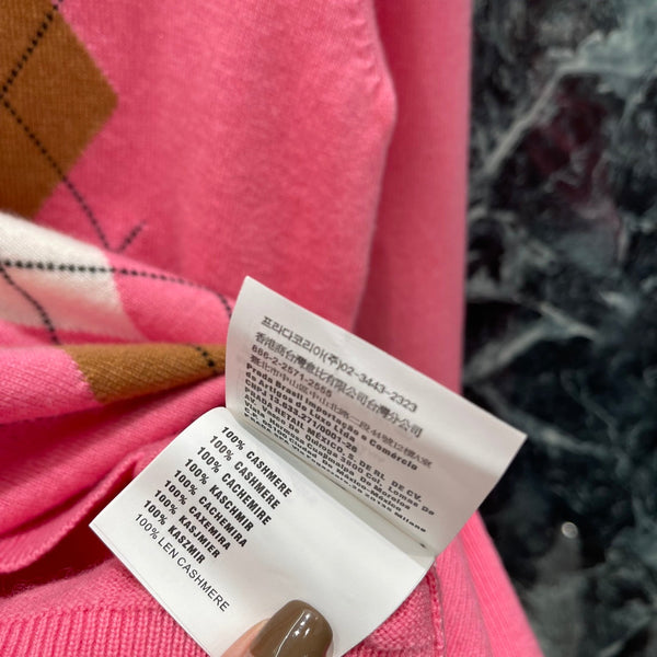 Miumiu 25 Diamond Half-Placket Knitted Sweater Pink Cashmere