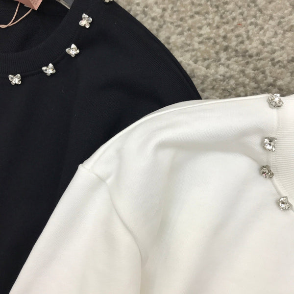 Miumiu 25 Crewneck Sweatshirt with 3D Rhinestone Logo Cotton