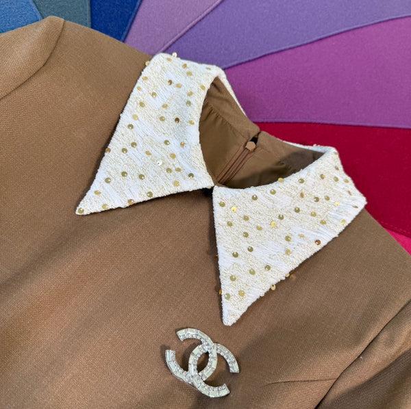 CC 25 A-Line Long Sleeved Dress Brown Polyester