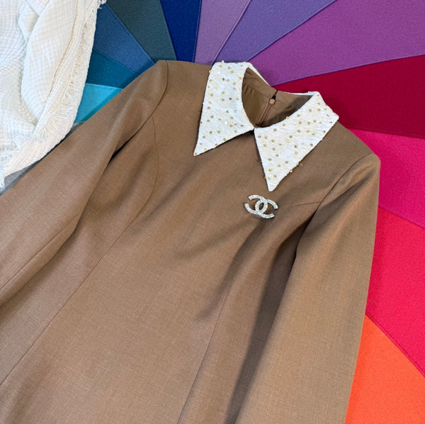 CC 25 A-Line Long Sleeved Dress Brown Polyester