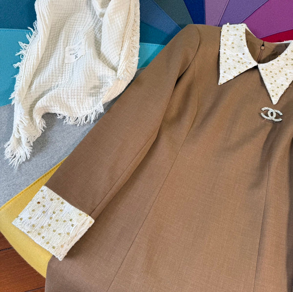 CC 25 A-Line Long Sleeved Dress Brown Polyester