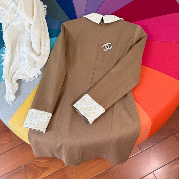 CC 25 A-Line Long Sleeved Dress Brown Polyester