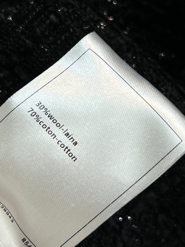 CC 25 Tweed Short Fringed Black Jacket 304699