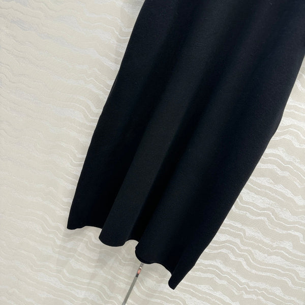 The Row High-End Wool Short-Sleeved Dress With a Ribbon Scarf Black Wool 304588