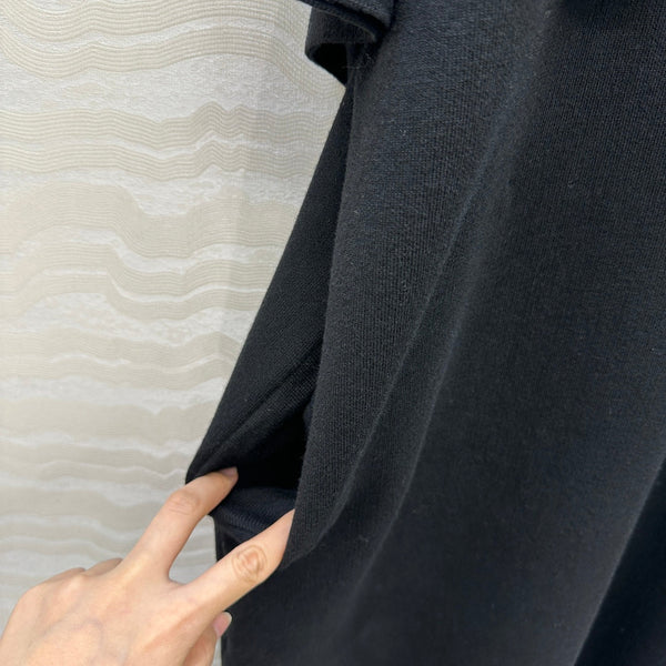 The Row High-End Wool Short-Sleeved Dress With a Ribbon Scarf Black Wool 304588