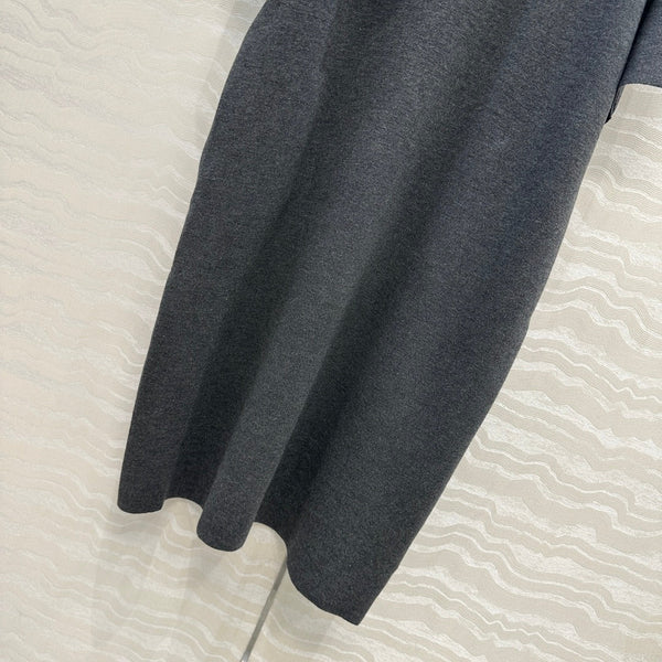 The Row High-End Wool Short-Sleeved Dress With a Ribbon Scarf Gray Wool 304590