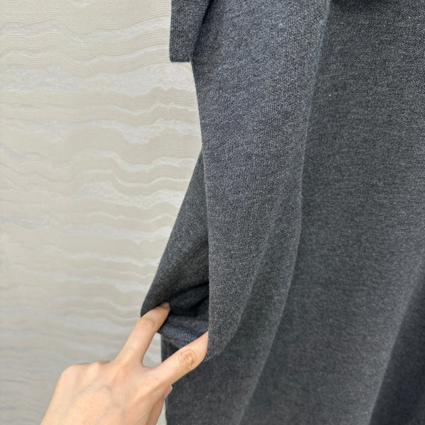 The Row High-End Wool Short-Sleeved Dress With a Ribbon Scarf Gray Wool 304590