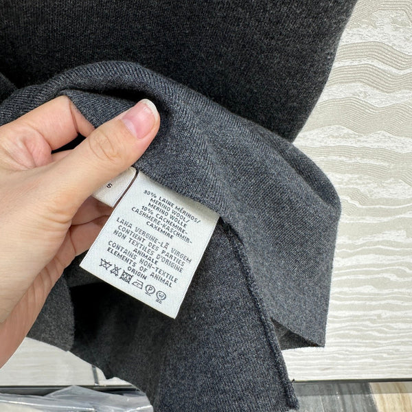 The Row High-End Wool Short-Sleeved Dress With a Ribbon Scarf Gray Wool 304590