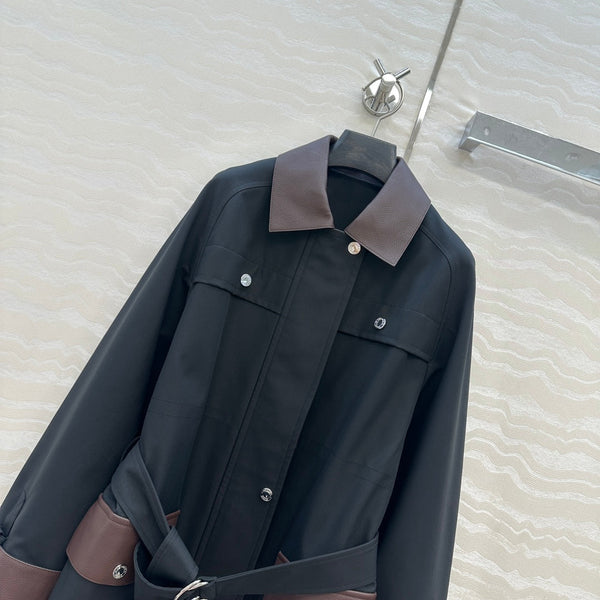 HM Majia Mid-Length Trench Coat Black Lychee-Grained Suede 304562