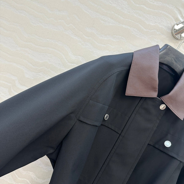 HM Majia Mid-Length Trench Coat Black Lychee-Grained Suede 304562