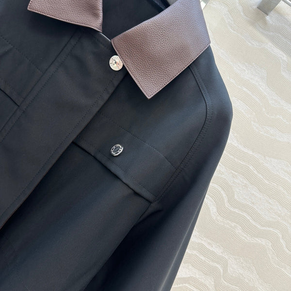 HM Majia Mid-Length Trench Coat Black Lychee-Grained Suede 304562